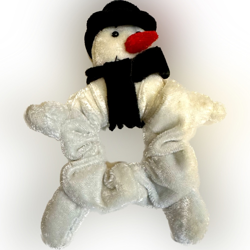 VTG SNOWMAN PLUSH SCRUNCHIE SFT BRACELET WRISTLET HAIR DOOR KNOB DECOR CHRISTMAS